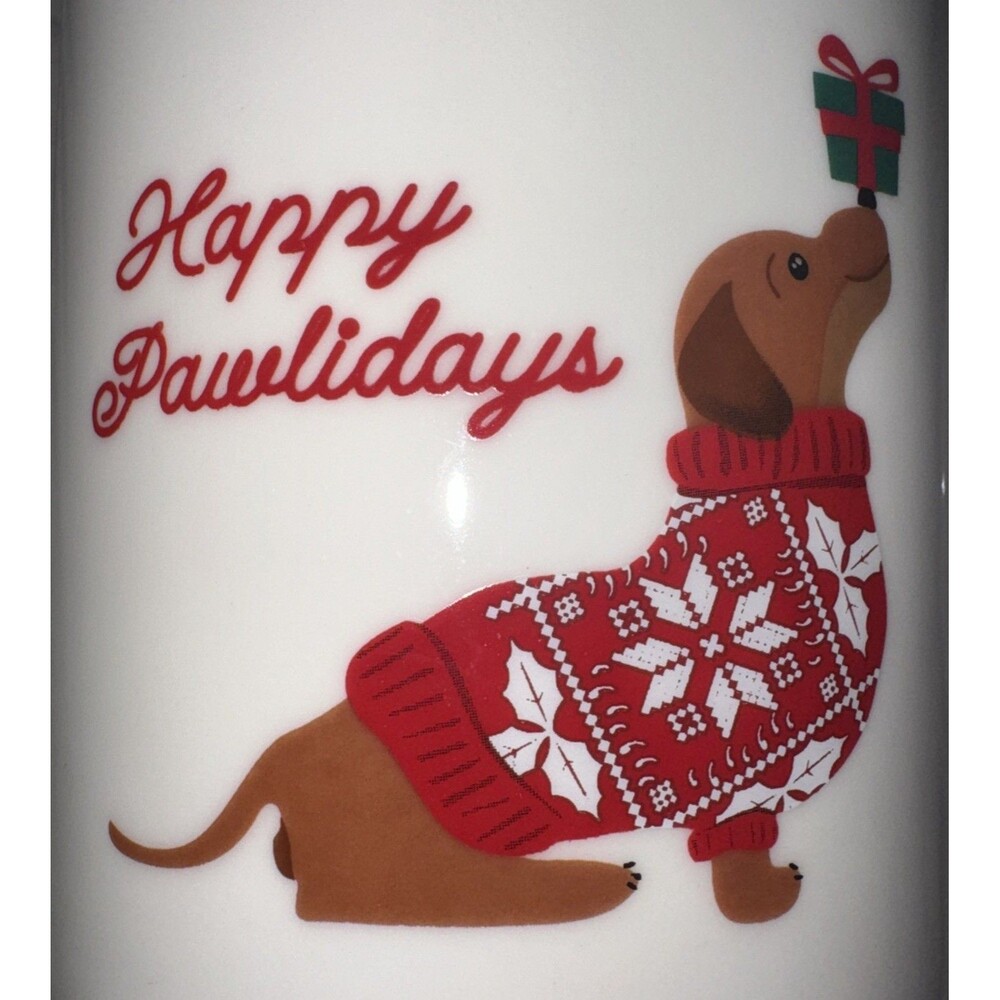 Happy Pawlidays Dachshund Dog Ceramic Coffee Cocoa Mug Cup 18 Oz. Exc. Condition
